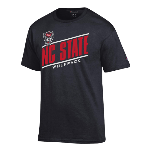 NC State Wolfpack Champion Black Slanted Outline Wolfhead T-Shirt