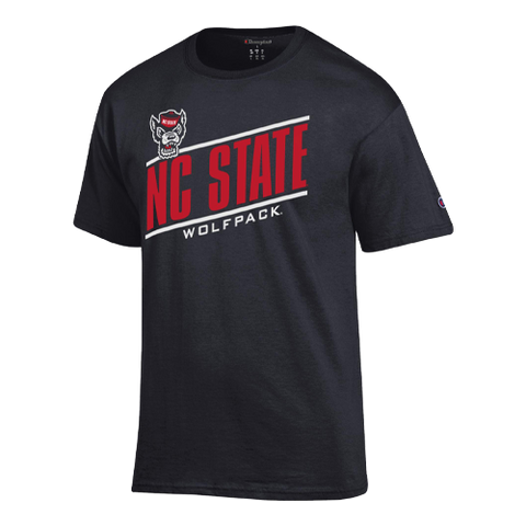 NC State Wolfpack Champion Black Slanted Outline Wolfhead T-Shirt