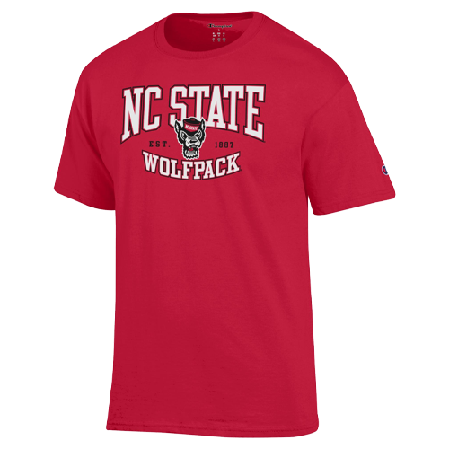 NC State Wolfpack Champion Red Arched Wolfpack Est. 1887 Over Wolfhead T-Shirt