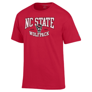 NC State Wolfpack Champion Red Arched Wolfpack Est. 1887 Over Wolfhead T-Shirt