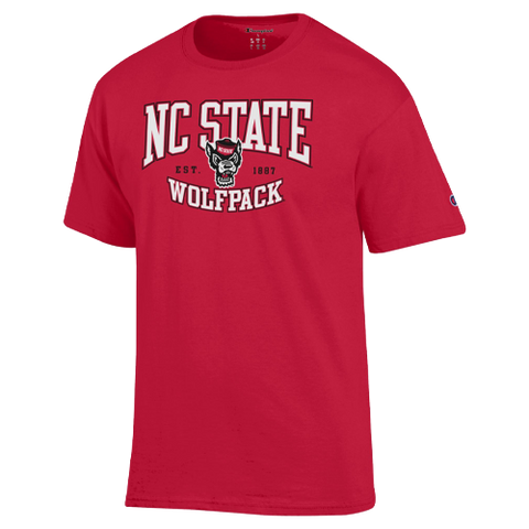 NC State Wolfpack Champion Red Arched Wolfpack Est. 1887 Over Wolfhead T-Shirt