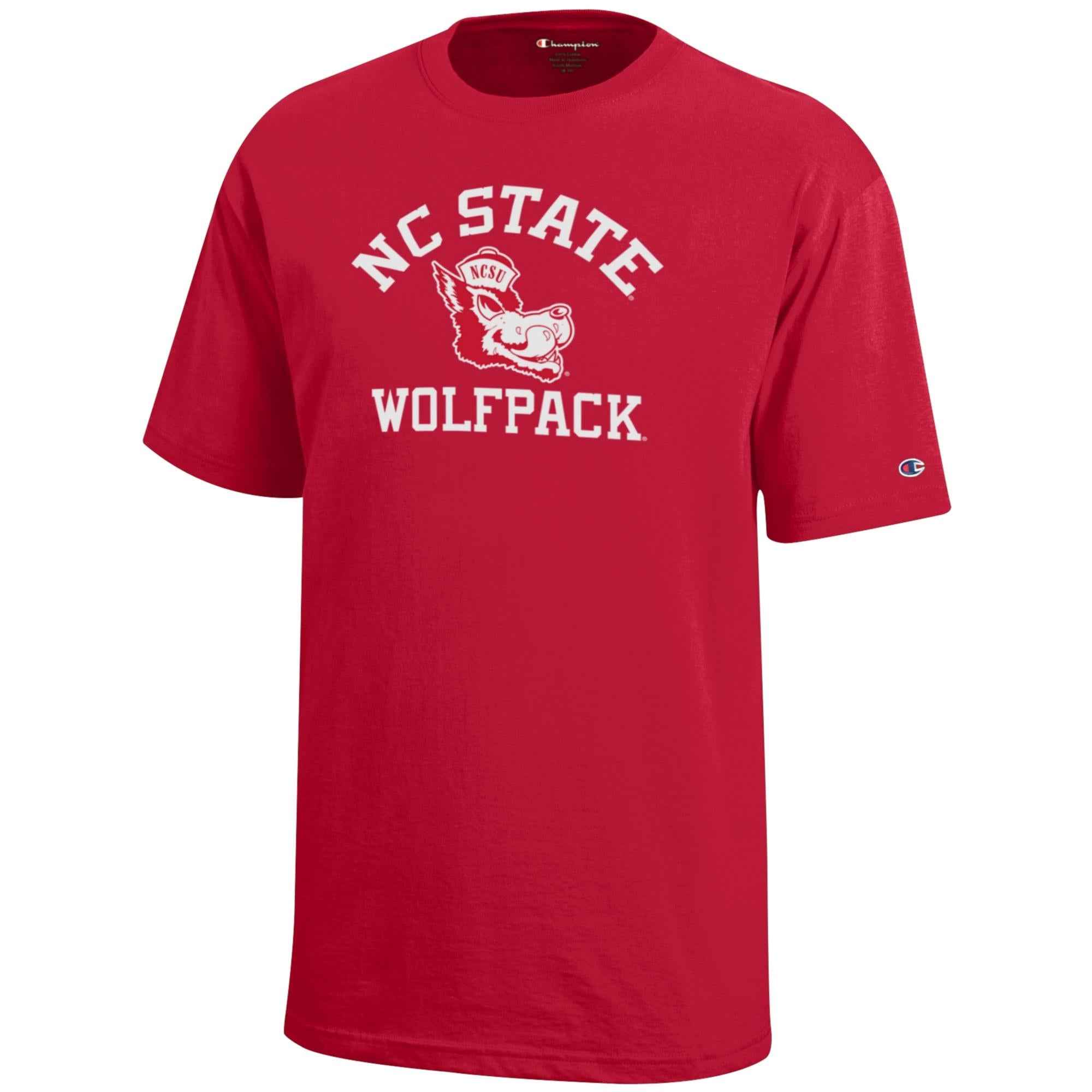 NC State Wolfpack Champion Youth Red Slobbering Wolf Under Arch T-Shirt