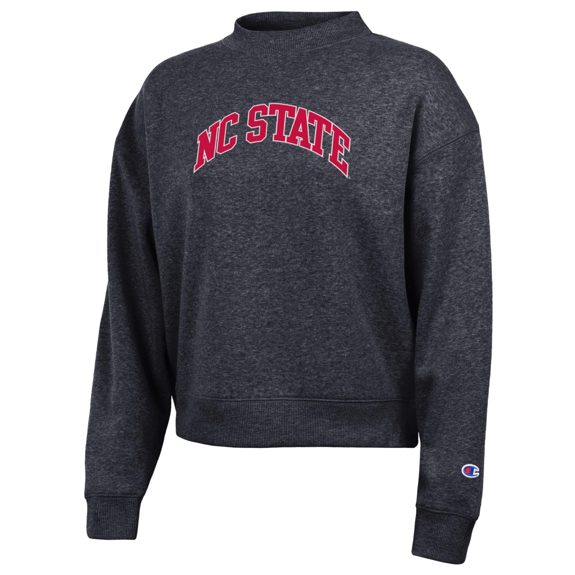 NC State Wolfpack Champion Triumph Women's Heather Black Arch Crewneck
