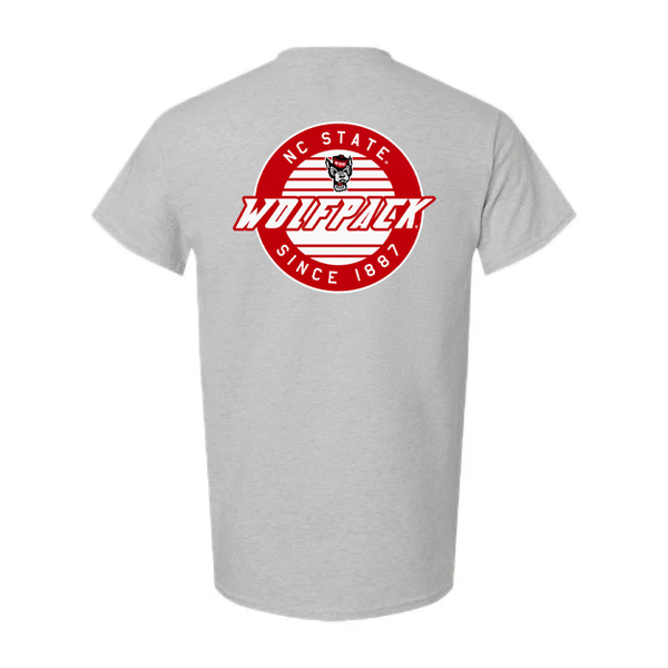 NC State Wolfpack Sports Grey Wolfhead Circle Pocket T-Shirt