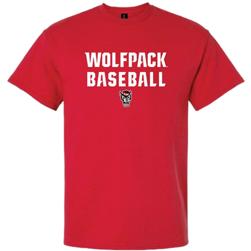 NC State Wolfpack Youth Red Wolfhead Stacked Baseball T-Shirt