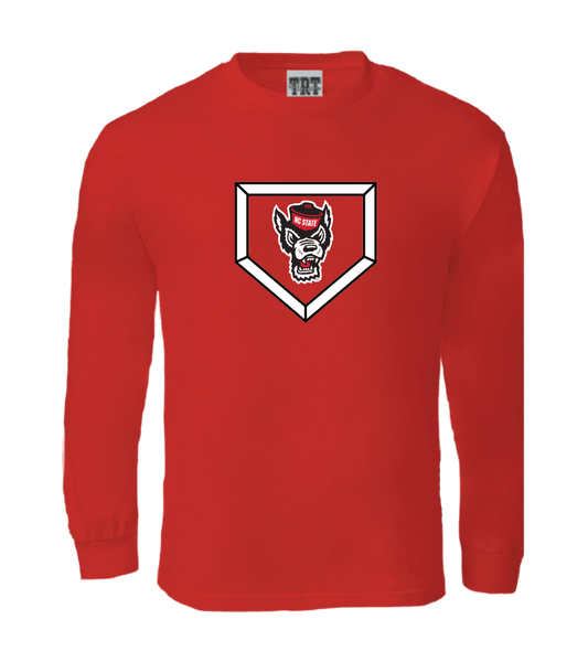 NC State Wolfpack Red Wolfhead Homeplate Long Sleeve T-Shirt