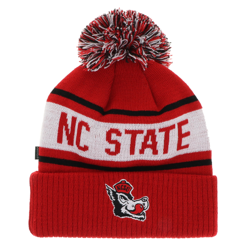 NC State Wolfpack Legacy Red and White Slobbering Wolf Cuffed Knit Pom Beanie