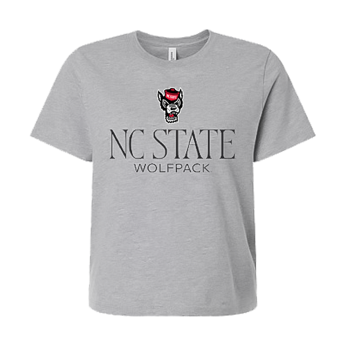 NC State Wolfpack Women's Grey Semi-Fitted Waist Length Wolfhead T-Shirt