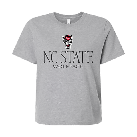 NC State Wolfpack Women's Grey Semi-Fitted Waist Length Wolfhead T-Shirt