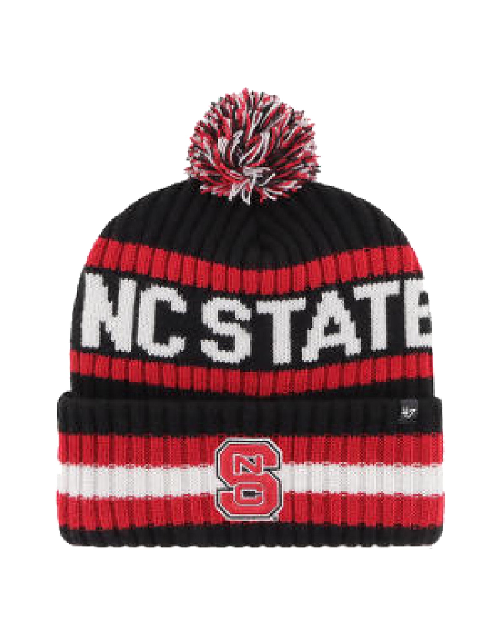 NC State Wolfpack Black Bering 47 Knit Cuff Beanie W/Pom