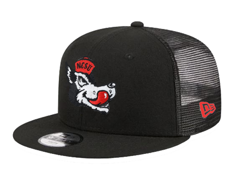 NC State Wolfpack New Era 9Fifty Black Mesh Slobbering Wolf Flatbill Adjustable Hat