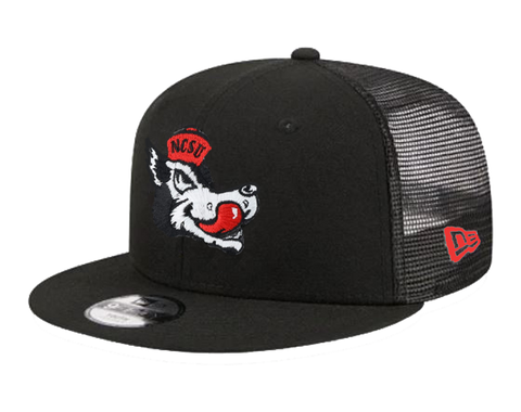 NC State Wolfpack New Era 9Fifty Black Mesh Slobbering Wolf Flatbill Adjustable Hat
