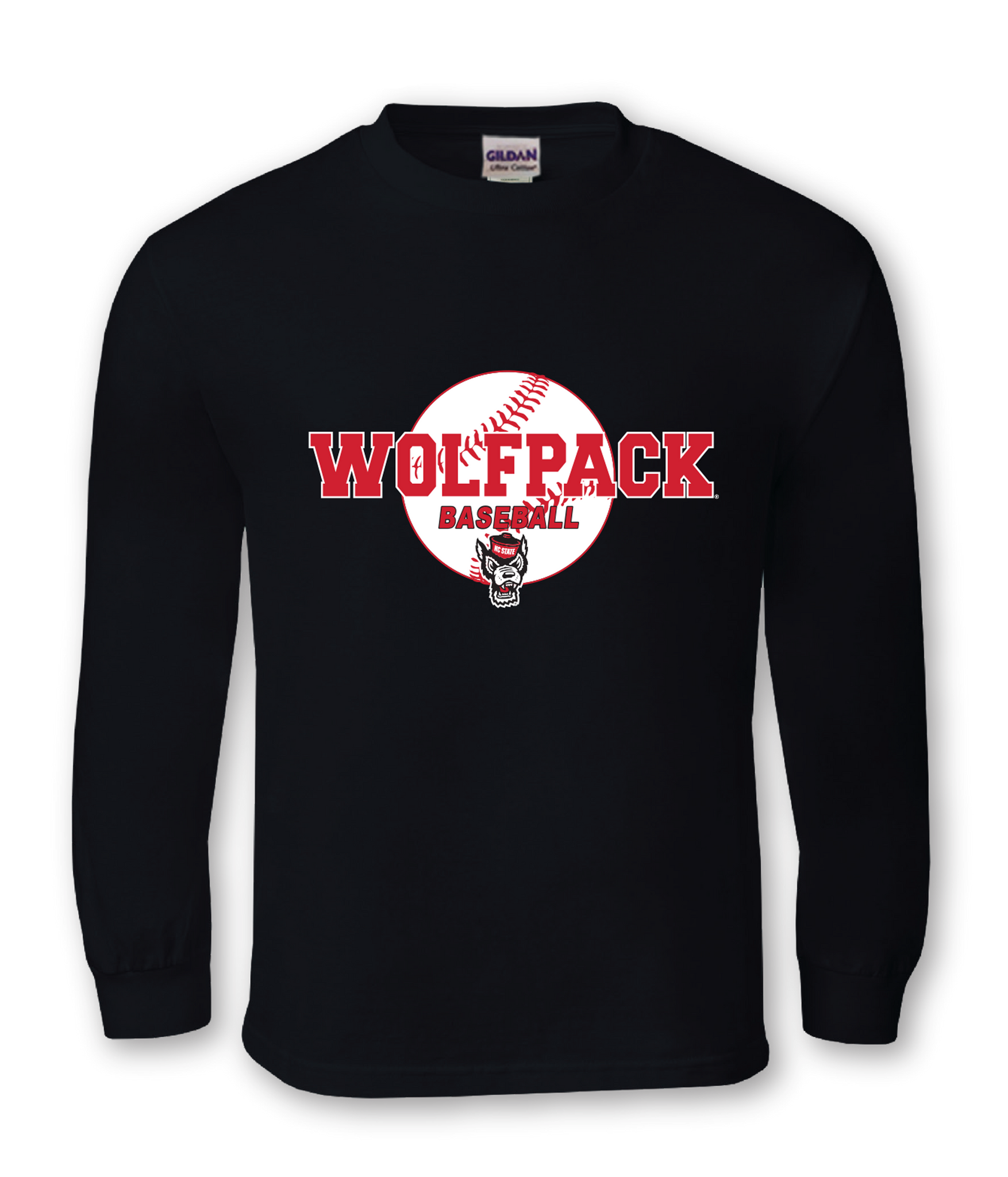 NC State Wolfpack TRT Youth Wolfhead Baseball Black Long Sleeve T-Shirt