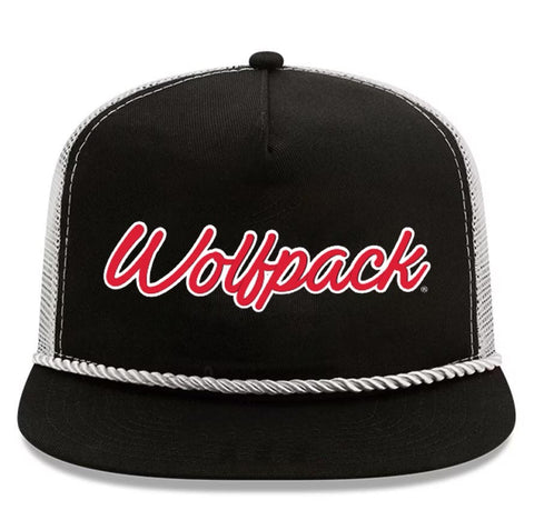 NC State Wolfpack New Era Black Wolfpack Script The Golfer Adjustable Snapback Hat
