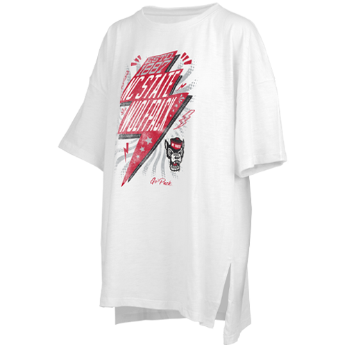 NC State Wolfpack Women's White Bolt Lovers Oversized T-Shirt