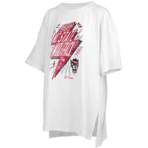 NC State Wolfpack Women's White Bolt Lovers Oversized T-Shirt