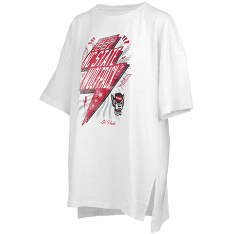 NC State Wolfpack Women's White Bolt Lovers Oversized T-Shirt