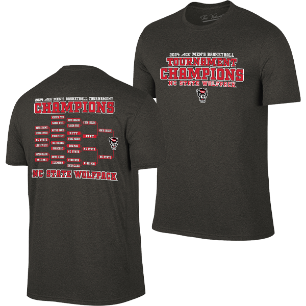 NC State Wolfpack Heathered Black 2024 ACC Men s Basketball Tournament Champions Bracket T Shirt