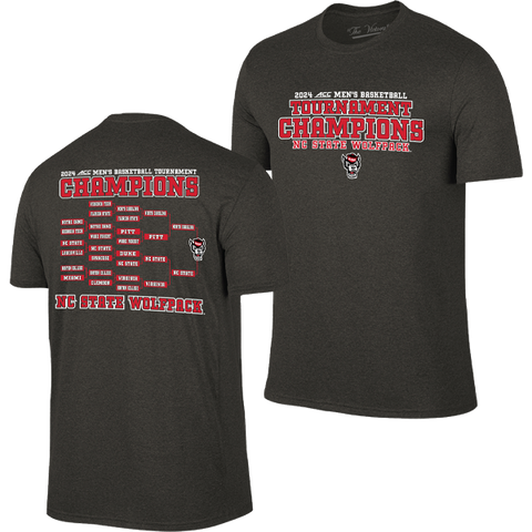 NC State Wolfpack Heathered Black 2024 ACC Men's Basketball Tournament Champions Bracket T-Shirt