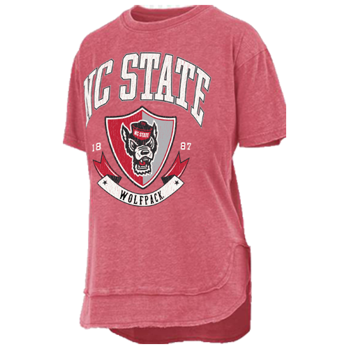 NC State Wolfpack Women's Heather Red Buckler Oversized Vintage T-Shirt