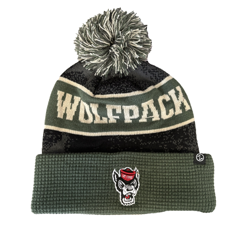 NC State Wolfpack Camo Waffle Knit Cuff and Pom Beanie