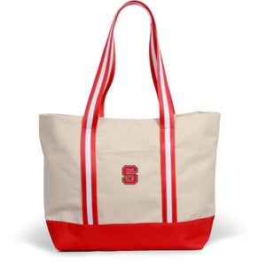 NC State Wolfpack Red and White Striped Canvas Boat Tote