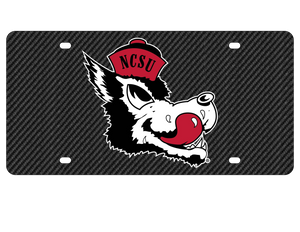 NC State Wolfpack Wincraft Carbon Fiber Slobbering Wolf Laser Cut License Plate