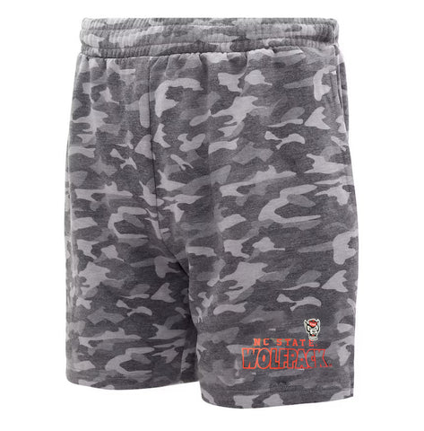 NC State Wolfpack Men's Charcoal Camo Biscayne Fleece Shorts