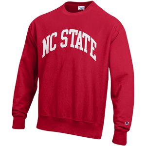 NC State Wolfpack Champion Red Reverse Weave Arch Crewneck Sweatshirt Red and White Shop