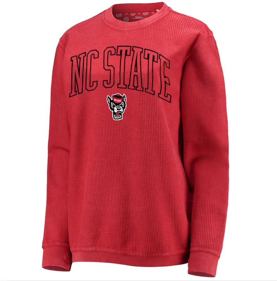 NC State Wolfpack Women's Red "New Zealand" Oversized Corded Crewneck Sweatshirt