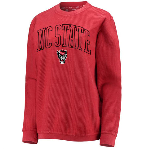 NC State Wolfpack Women's Red "New Zealand" Oversized Corded Crewneck Sweatshirt