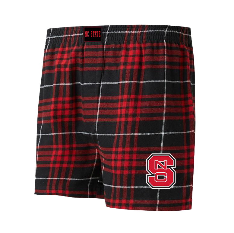 NC State Wolfpack Men's Black/Red Block S Concord Flannel Boxer Shorts