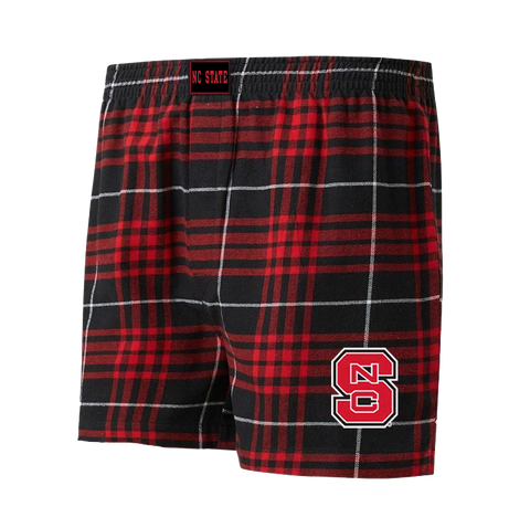NC State Wolfpack Men's Black/Red Block S Concord Flannel Boxer Shorts