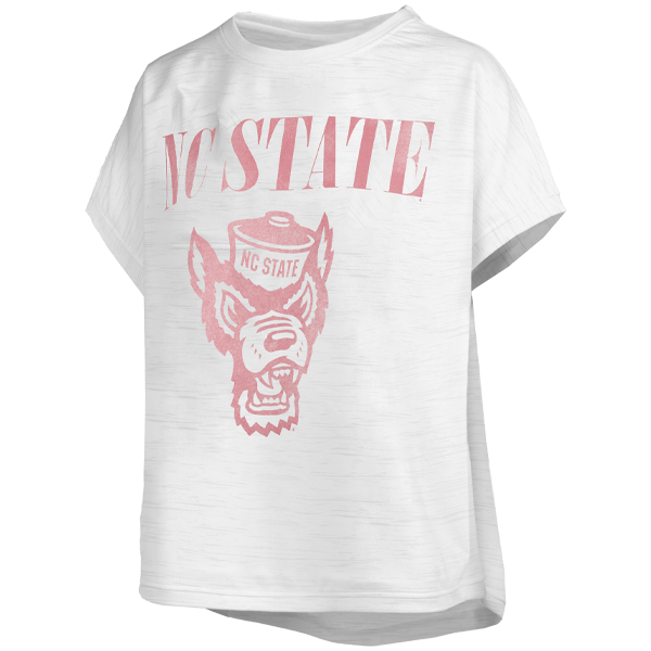 NC State Wolfpack Women's White Drop Shoulder Wolfhead Slub Top