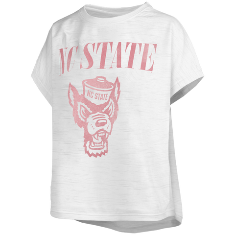 NC State Wolfpack Women's White Drop Shoulder Wolfhead Slub Top