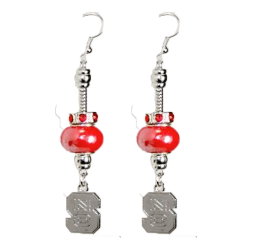 NC State Wolfpack Drop Earrings w/Block S and Beads