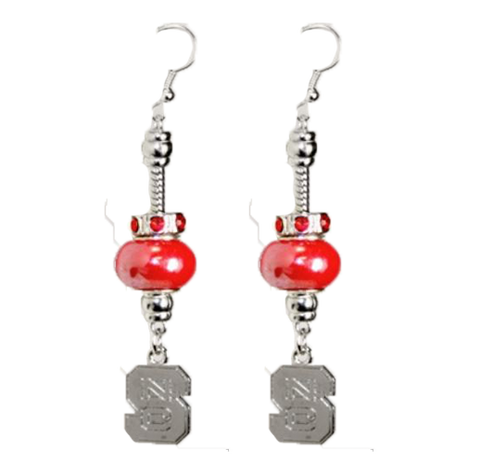 NC State Wolfpack Drop Earrings w/Block S and Beads