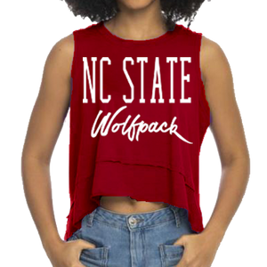 NC State Wolfpack Women's Red Flowy Script Tank