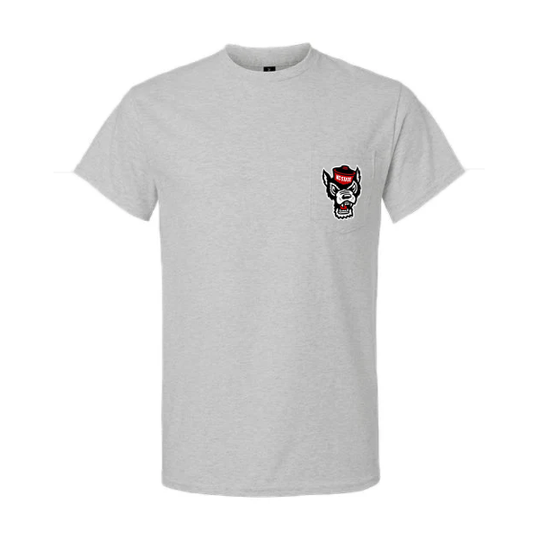 NC State Wolfpack Sports Grey Wolfhead Circle Pocket T-Shirt