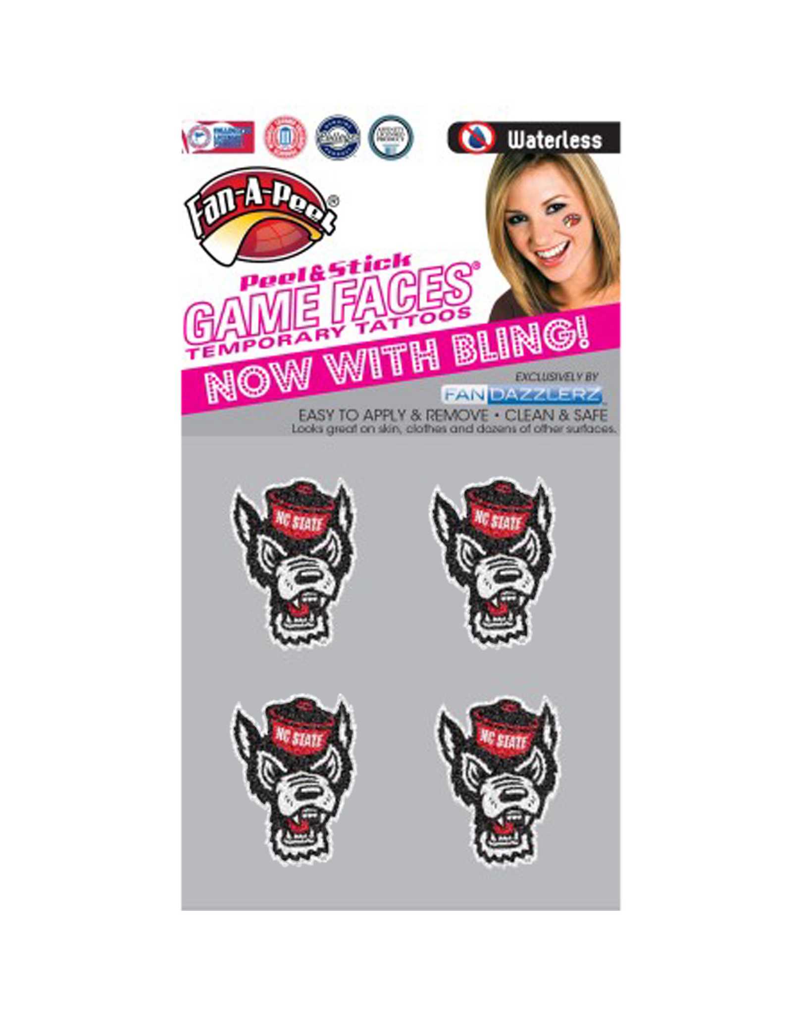 NC State Wolfpack 4pk Glitter Wolfhead FanDazzlers
