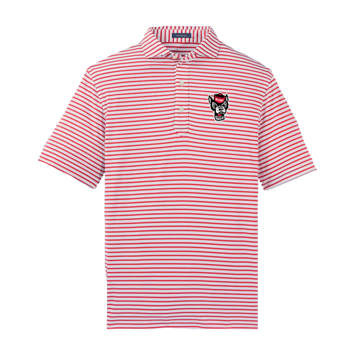 NC State Wolfpack Turtleson Red and White Gus Stripe Wolfhead Performance Polo