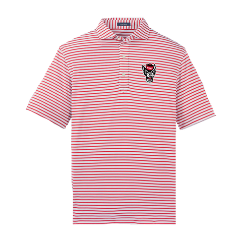 NC State Wolfpack Turtleson Red and White Gus Stripe Wolfhead Performance Polo