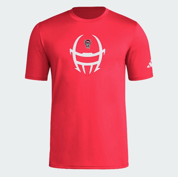 NC State Wolfpack Adidas 2025 Red Football Helmet Pre-Game Performance T-Shirt