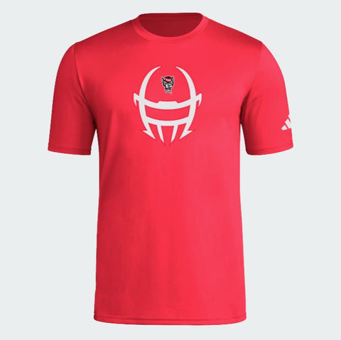 NC State Wolfpack Adidas 2025 Red Football Helmet Pre-Game Performance T-Shirt