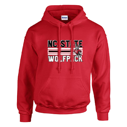 NC State Wolfpack Red Strutting Wolf Stripes Hooded Sweatshirt