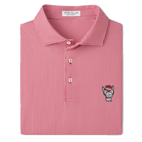 NC State Wolfpack Peter Millar Houndstooth Wolfhead Performance Polo