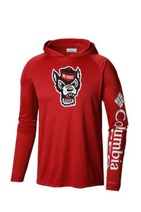 NC State Wolfpack Columbia PFG Youth Red Wolfhead Terminal Tackle Long Sleeve Hoodie