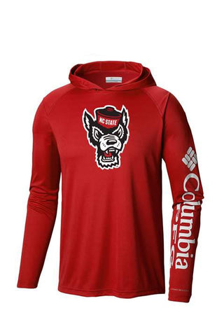 NC State Wolfpack Columbia PFG Youth Red Wolfhead Terminal Tackle Long Sleeve Hoodie
