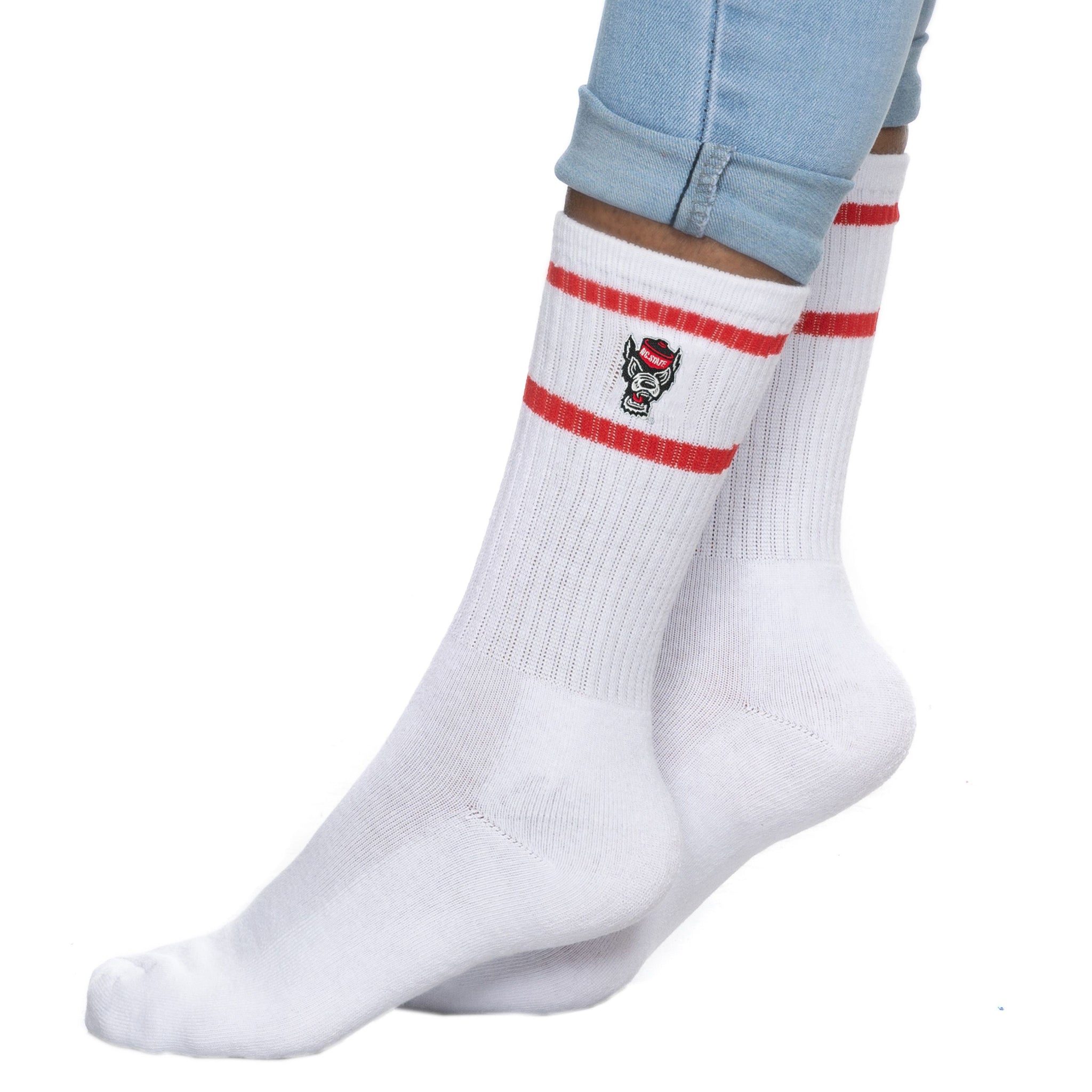 NC State Wolfpack Women's White Wolfhead Tube Socks
