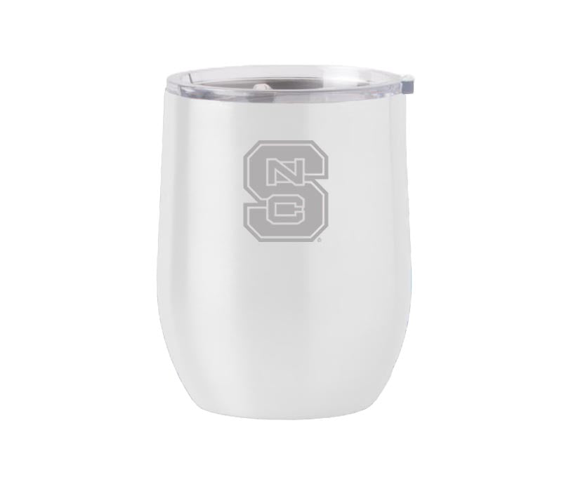 NC State Wolfpack 16 oz White Block S Powder Coated Curved Tumbler